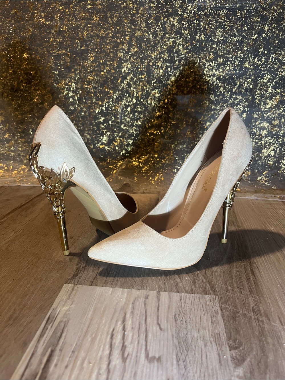 Blush Pink Pumps with Gold Decorative Stiletto Heel